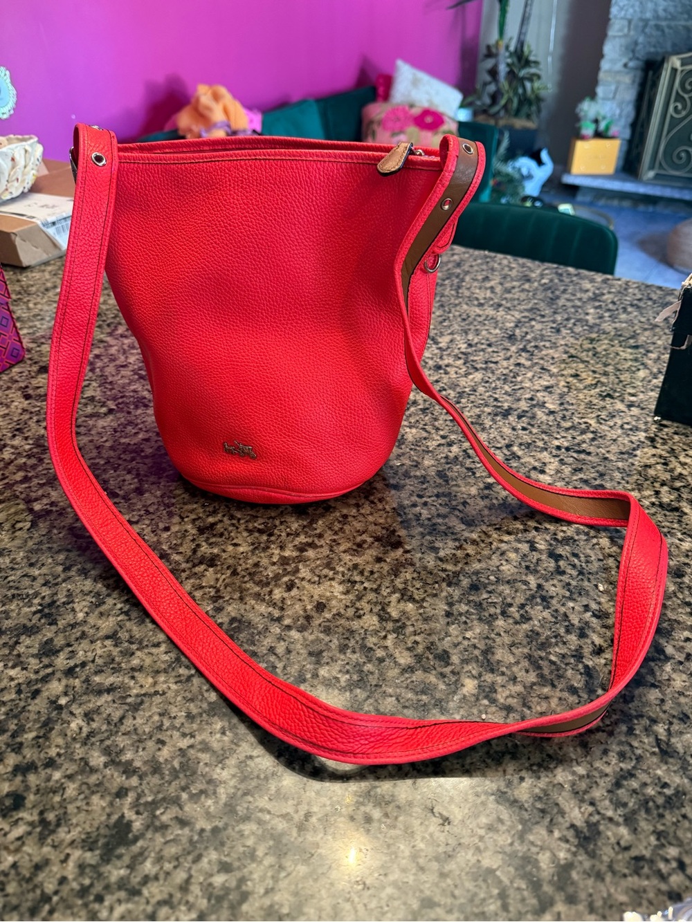 Coach Red Pebbled Leather Crossbody Bucket Bag